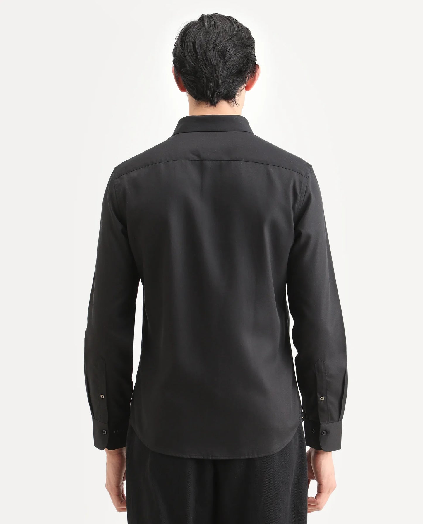 Rare Rabbit Men's Dream Black Tencel Fabric Full Sleeve Spread Collar Morris Regular Fit Plain Shirt | Rare Rabbit at Broadway