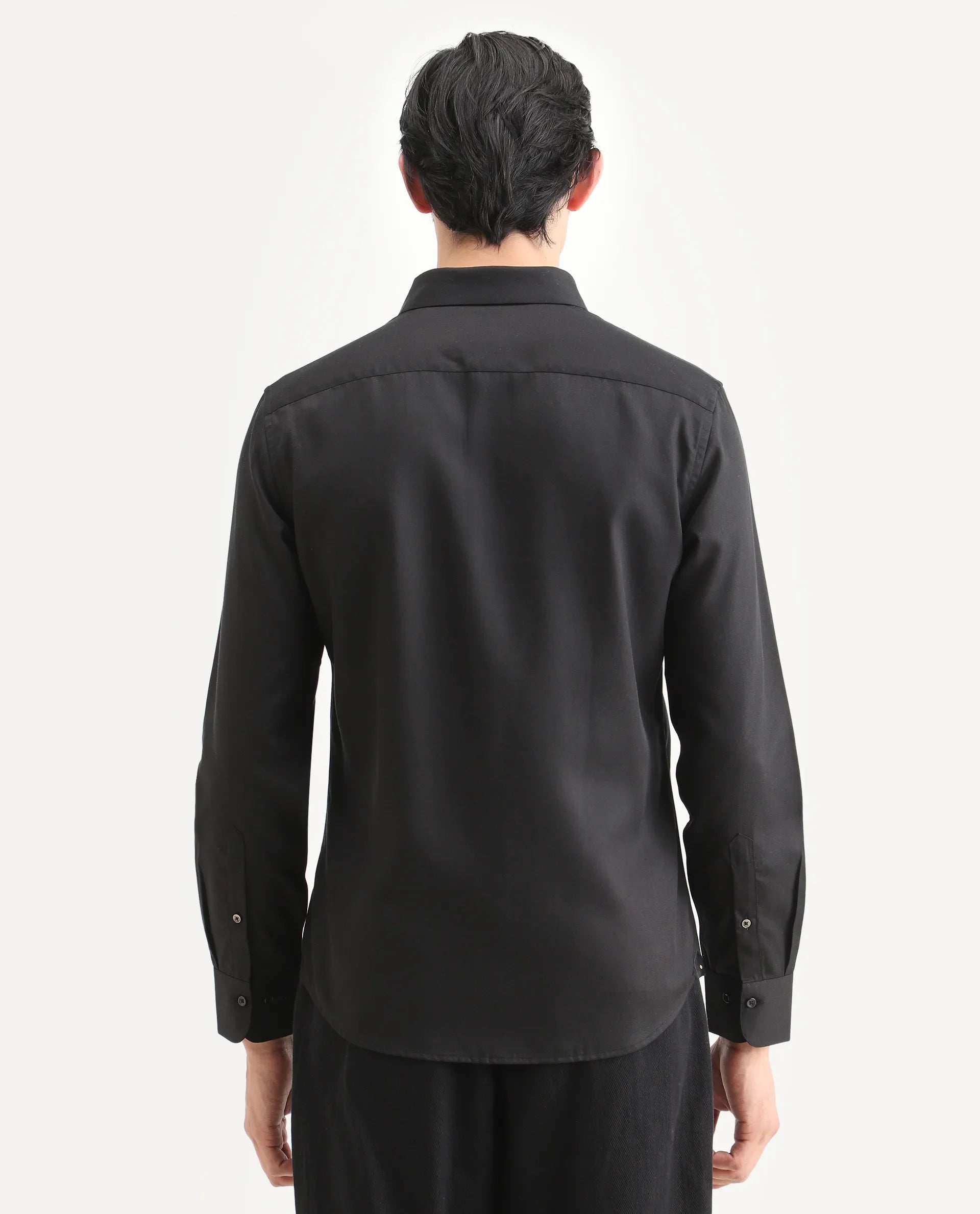 Rare Rabbit Men's Dream Black Tencel Fabric Full Sleeve Spread Collar Morris Regular Fit Plain Shirt | Rare Rabbit at Broadway