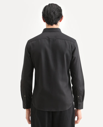 Rare Rabbit Men's Dream Black Tencel Fabric Full Sleeve Spread Collar Morris Regular Fit Plain Shirt | Rare Rabbit at Broadway