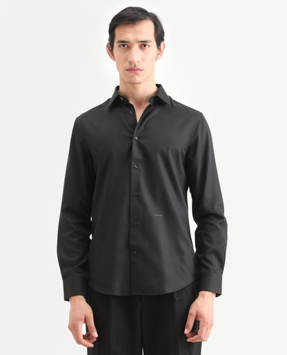 Rare Rabbit Men's Dream Black Tencel Fabric Full Sleeve Spread Collar Morris Regular Fit Plain Shirt | Rare Rabbit at Broadway