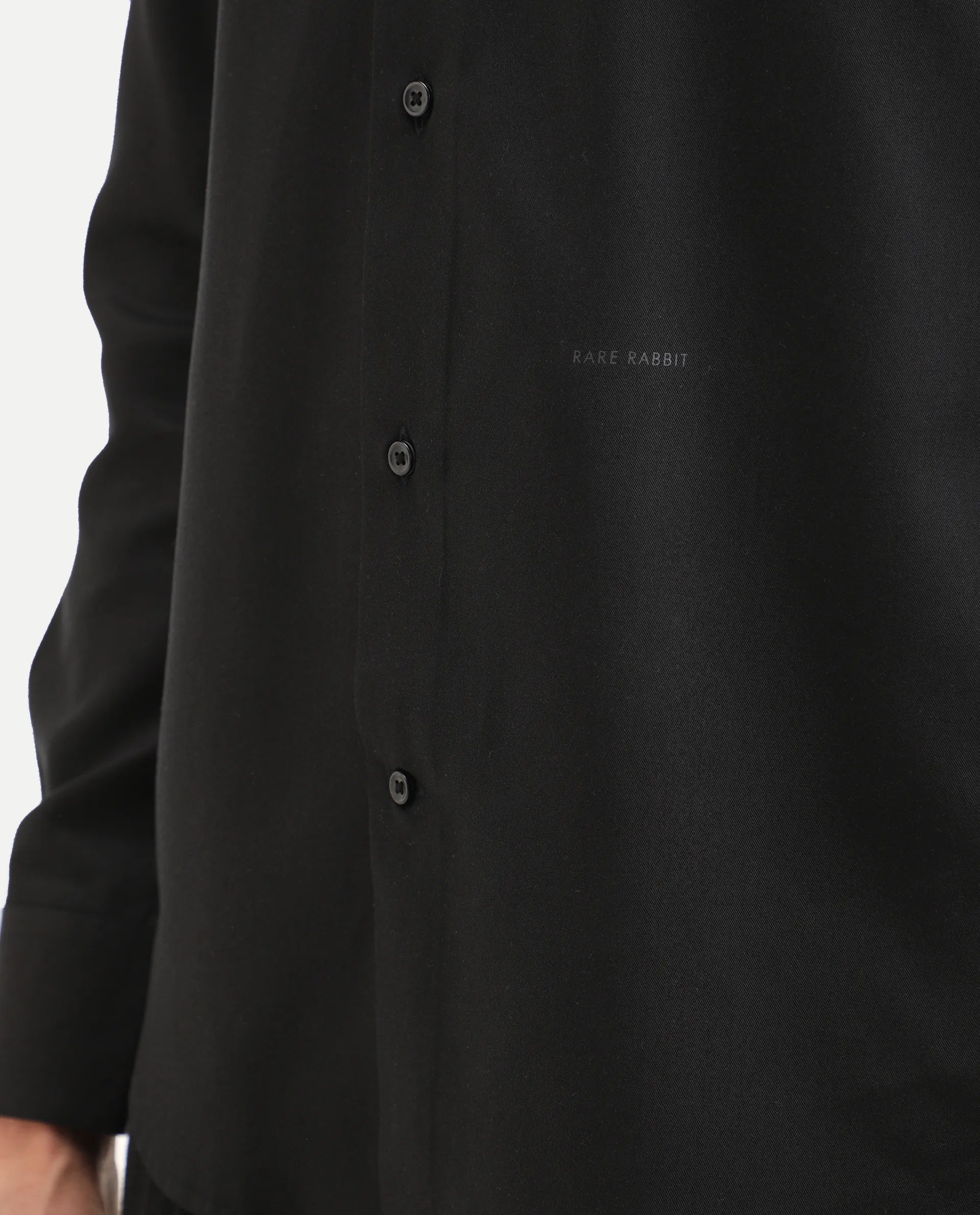 Rare Rabbit Men's Dream Black Tencel Fabric Full Sleeve Spread Collar Morris Regular Fit Plain Shirt | Rare Rabbit at Broadway