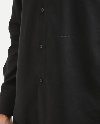 Rare Rabbit Men's Dream Black Tencel Fabric Full Sleeve Spread Collar Morris Regular Fit Plain Shirt | Rare Rabbit at Broadway