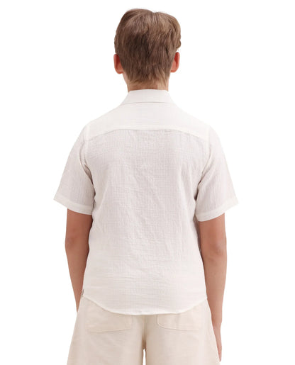 Rare Ones Kids Lyth-26 Off White Viscose Blend Button Closure Regular Fit Shirt