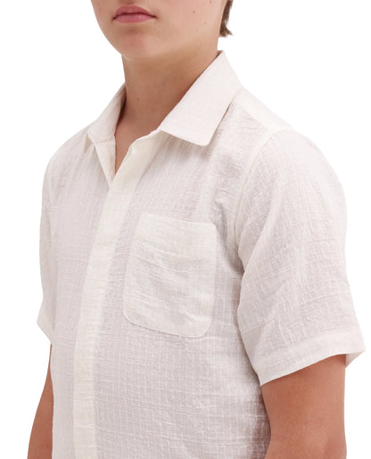 Rare Ones Kids Lyth-26 Off White Viscose Blend Button Closure Regular Fit Shirt
