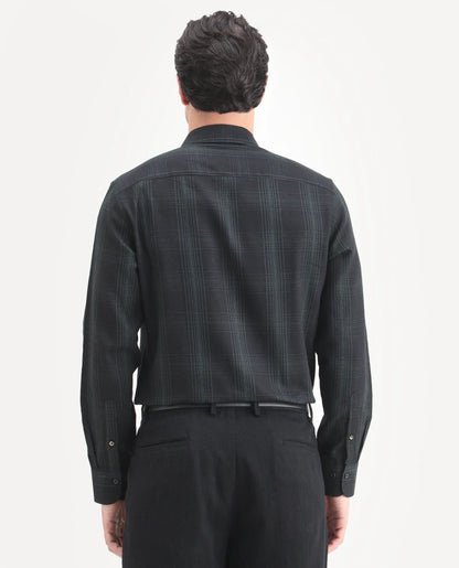 Rare Rabbit Men's Raul-S26 Black Cotton Full Sleeve Spread Collar Regular Fit Checked Shirt | Rare Rabbit at Broadway