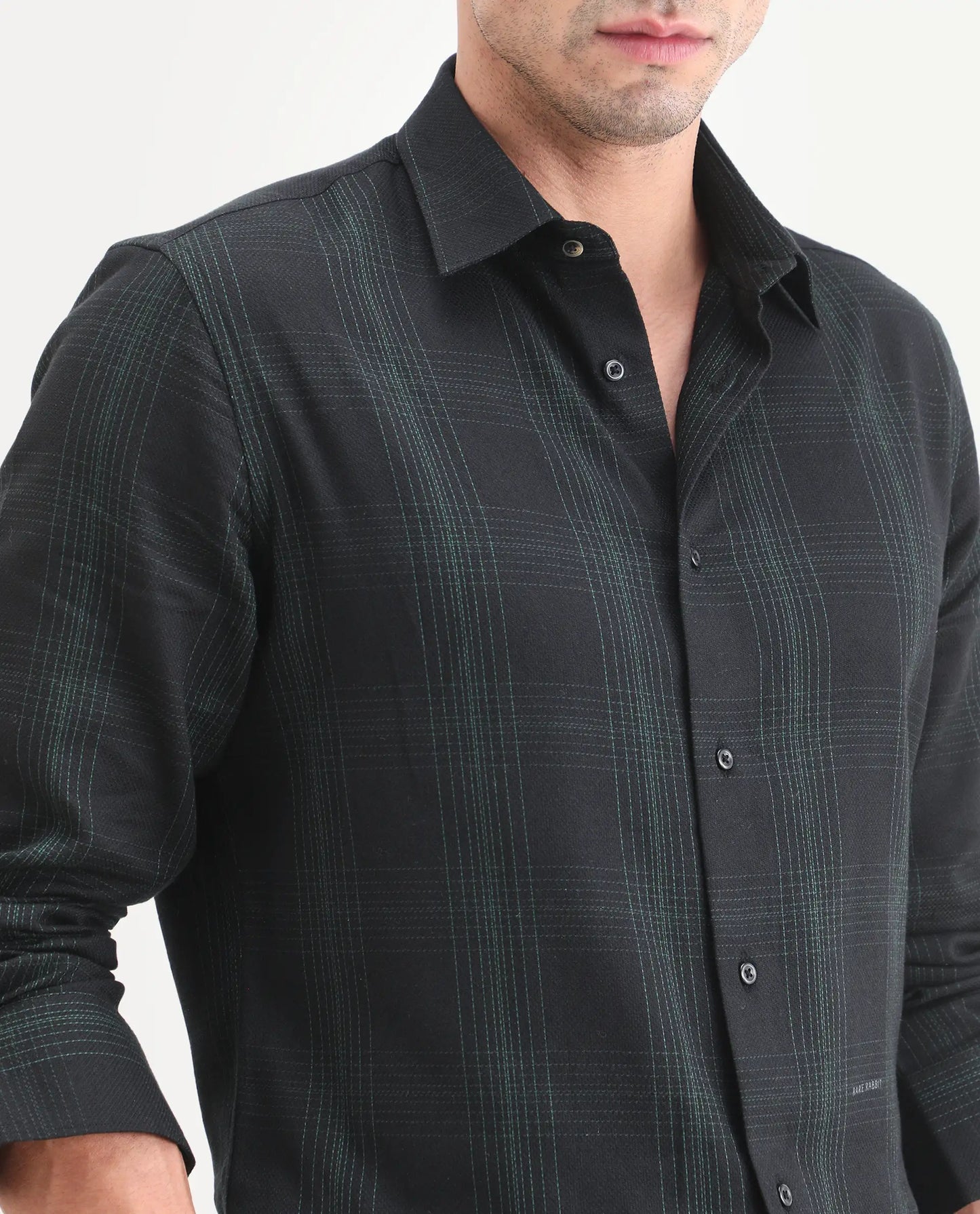 Rare Rabbit Men's Raul-S26 Black Cotton Full Sleeve Spread Collar Regular Fit Checked Shirt | Rare Rabbit at Broadway