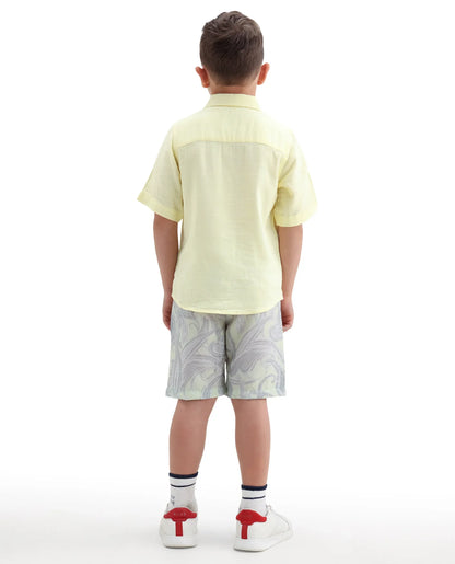 Rare Ones Kids Pasel-B Fluorescent Green Viscose Blend Button Closure Regular Fit Shorts