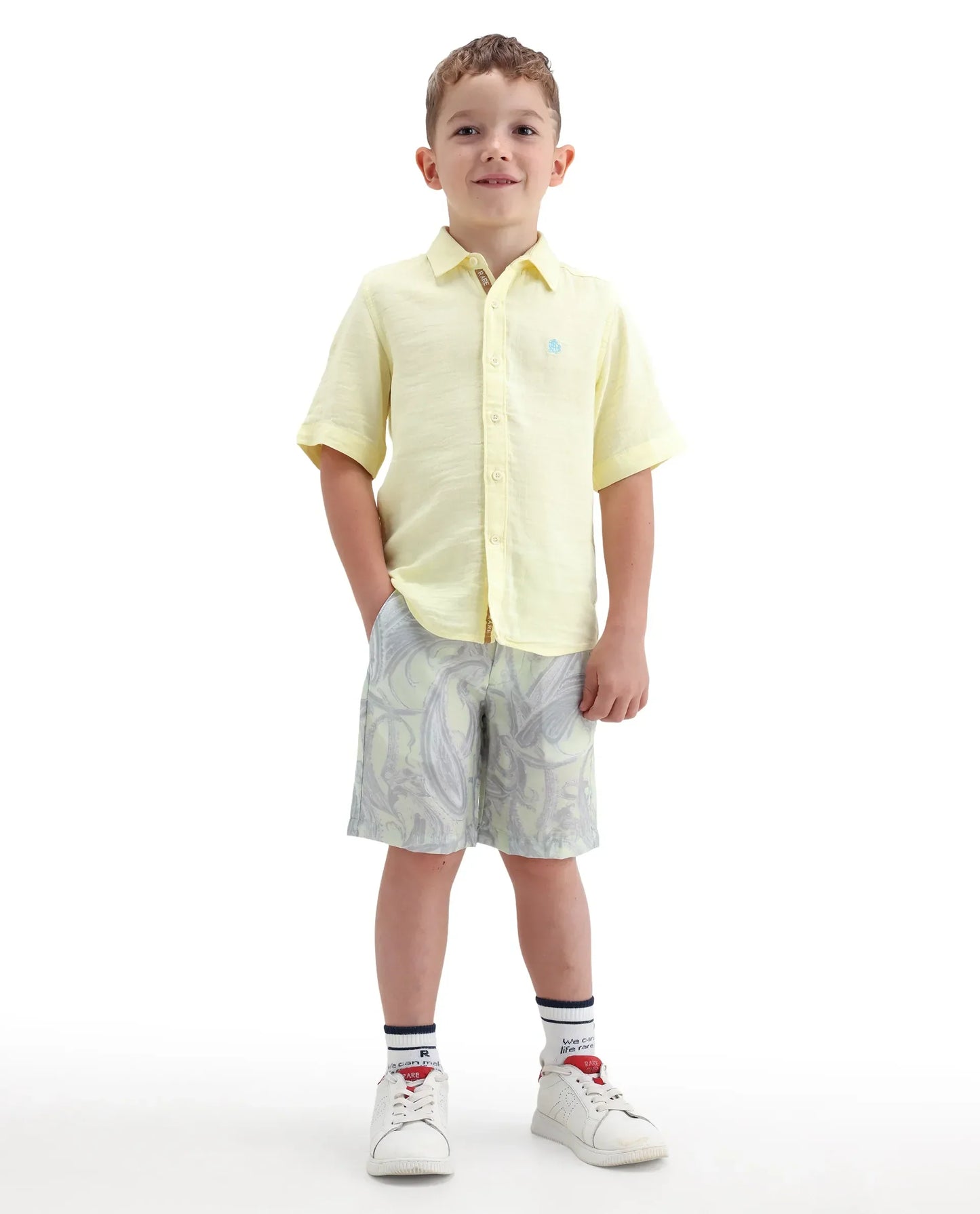 Rare Ones Kids Pasel-B Fluorescent Green Viscose Blend Button Closure Regular Fit Shorts