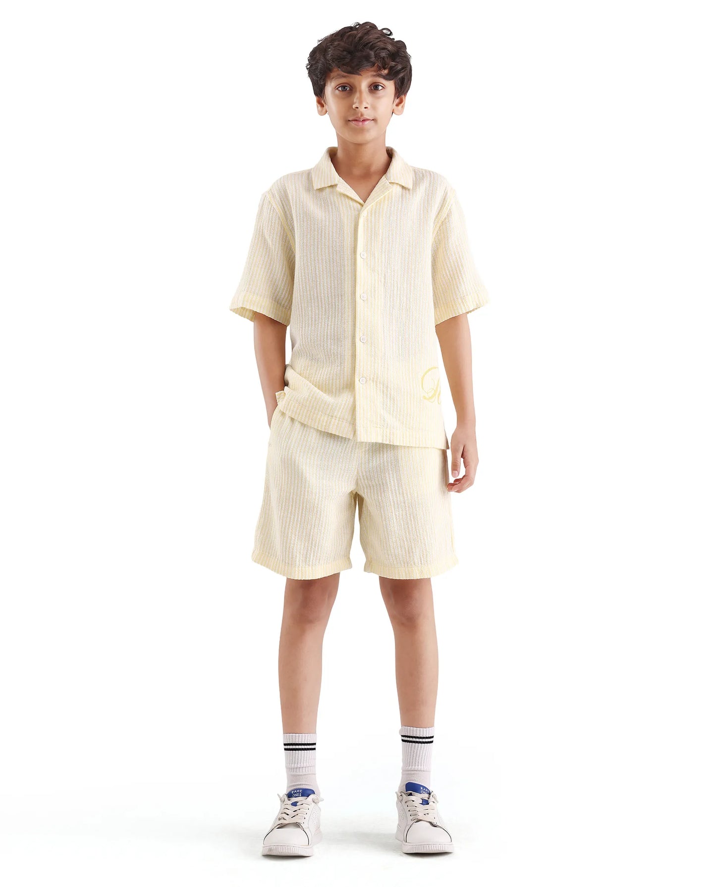 Rare Ones Kids Clyd-B Yellow Linen Blend Button Closure Regular Fit Shorts