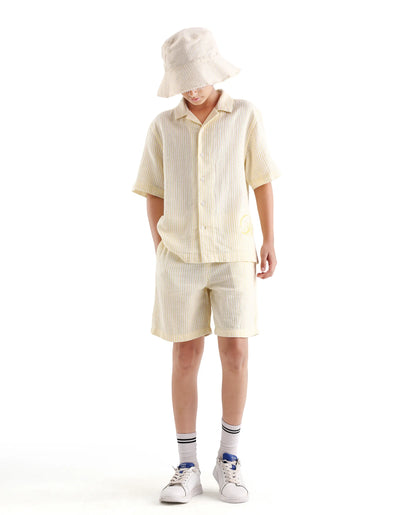 Rare Ones Kids Clyd-B Yellow Linen Blend Button Closure Regular Fit Shorts
