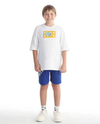Rare Ones Kids Skil-B Blue Cotton Blend Fabric Drawstring Closure Pigment Print Boxy Fit Shorts