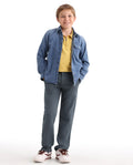 Rare Ones Kids Aura Dusky Blue Cotton Fabric Button And Zipper Closure Straight Fit Trouser