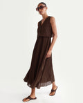 Rareism Women's Rudro Brown Self Design Cotton Blend Flared Sleeveless Dress