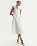 Rareism Women's Rulet Primary Beige Cotton Sleeveless V-Neck A-Line Plain Dress