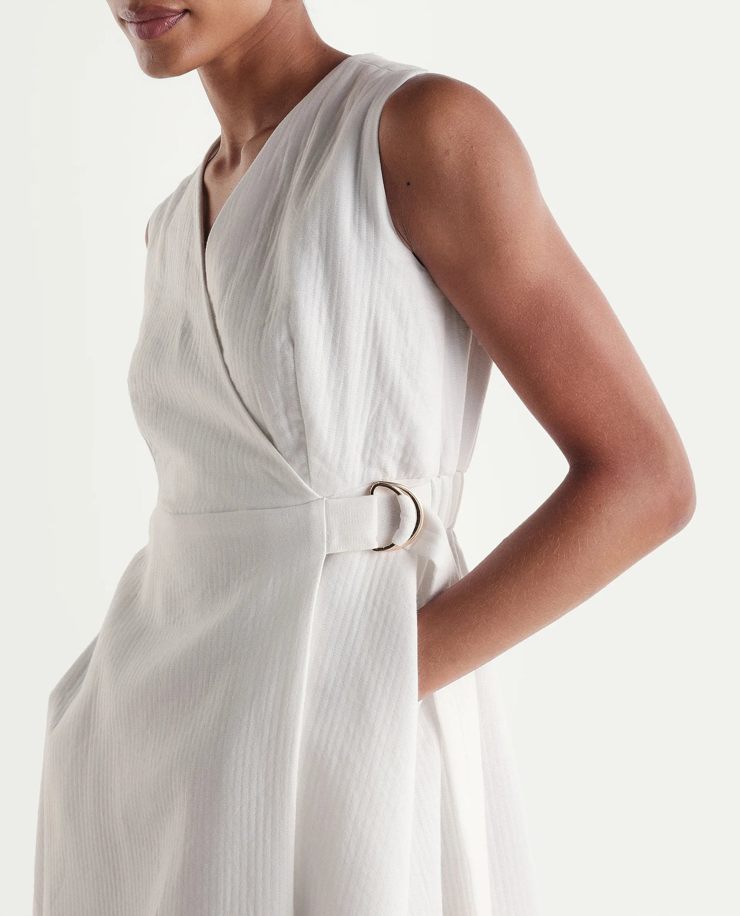 Rareism Women's Rulet Primary Beige Cotton Sleeveless V-Neck A-Line Plain Dress