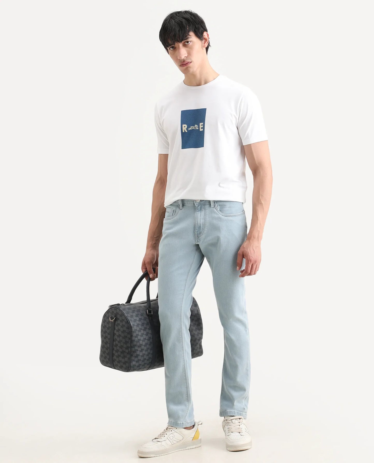 Rare Rabbit Men's Ankl Light Blue Cotton Blend Fabric Hawk Slim Plain Jeans | Rare Rabbit at Broadway