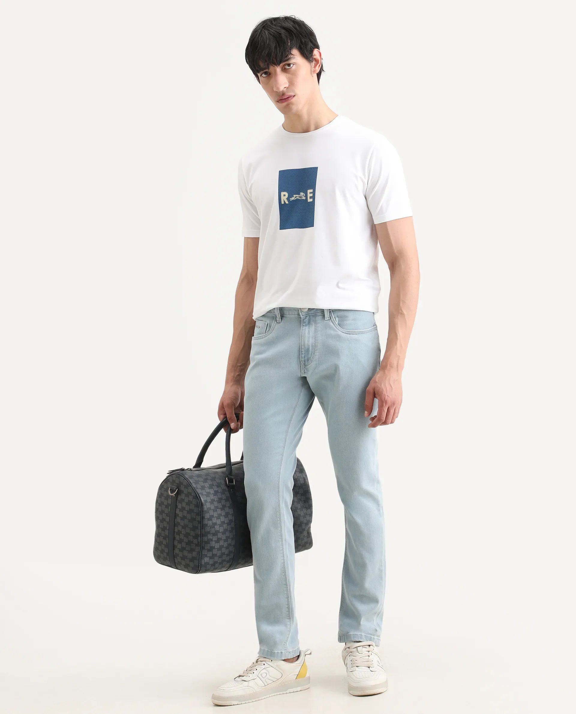 Rare Rabbit Men's Ankl Light Blue Cotton Blend Fabric Hawk Slim Plain Jeans | Rare Rabbit at Broadway
