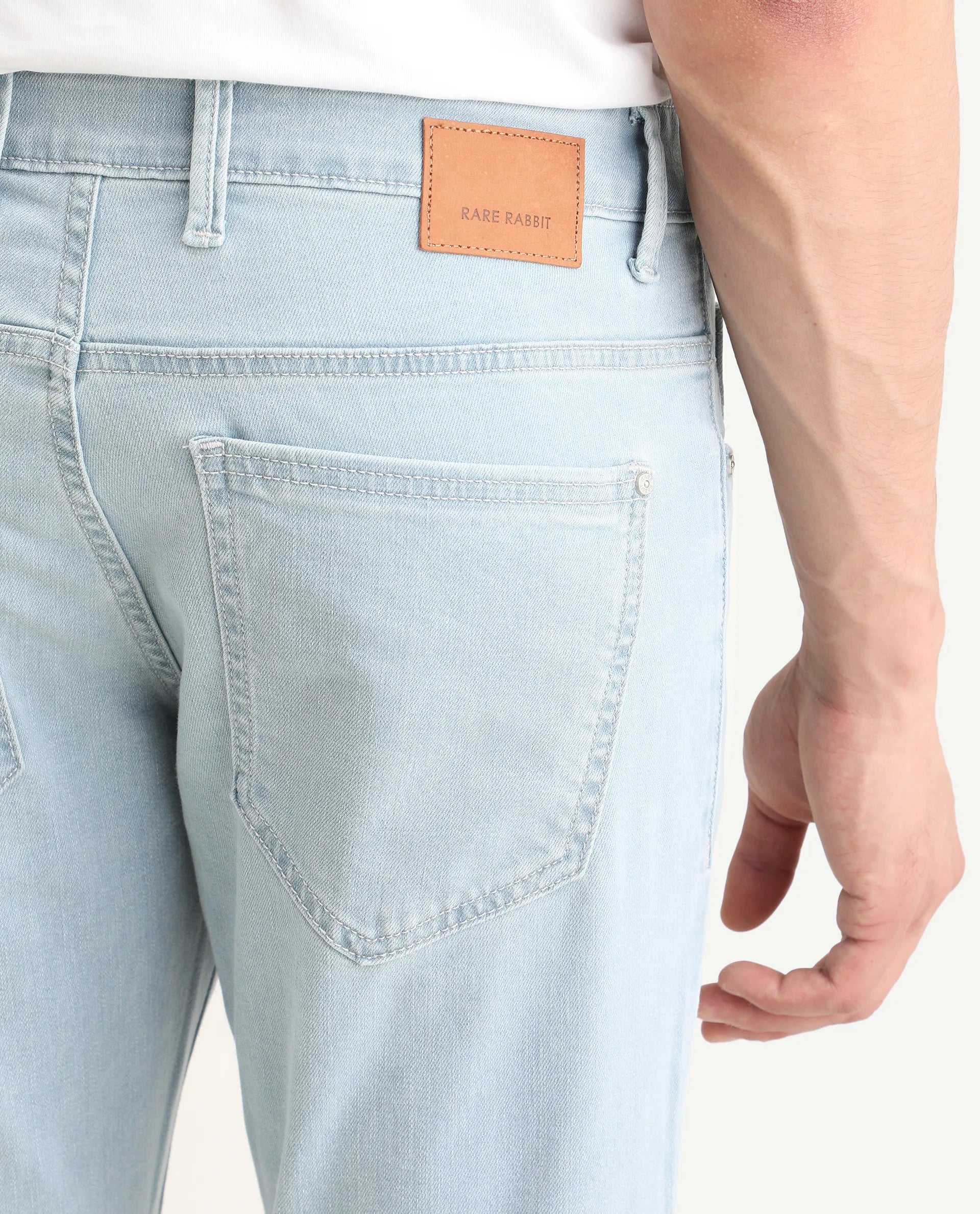 Rare Rabbit Men's Ankl Light Blue Cotton Blend Fabric Hawk Slim Plain Jeans | Rare Rabbit at Broadway