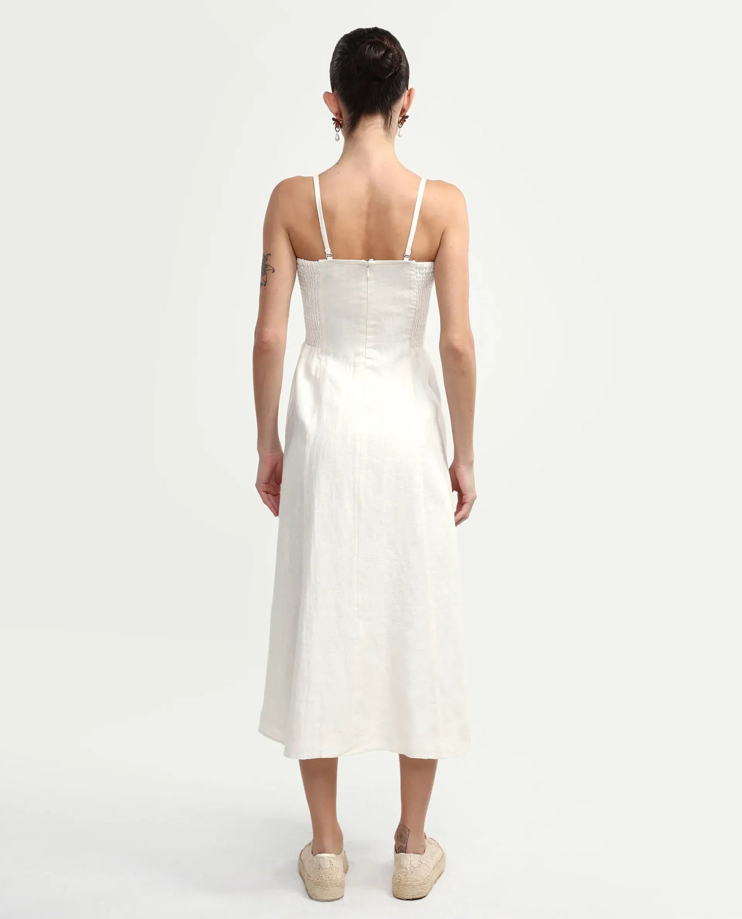 Rareism Women's Treler Light Off-White Linen Tube Neck Fit And Flare Plain Dress