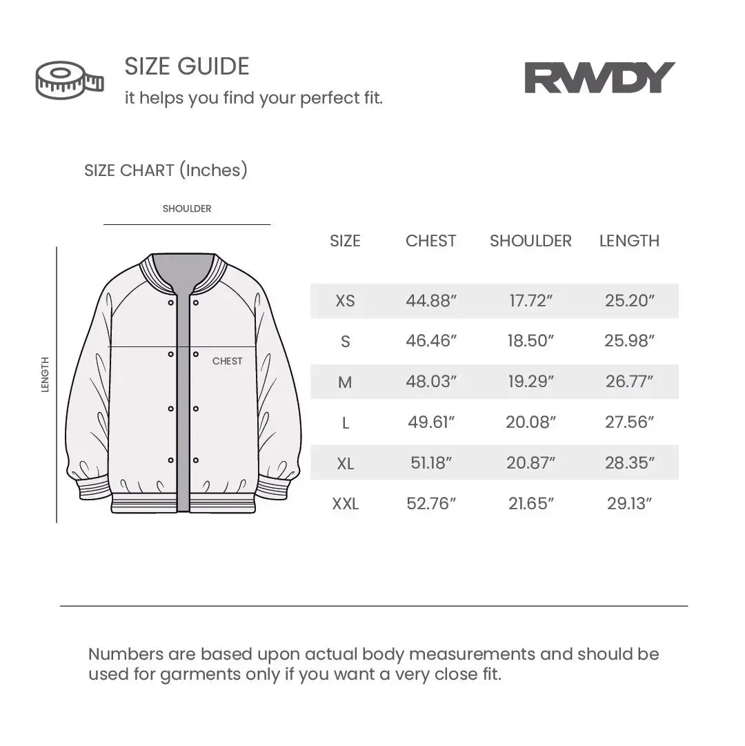 Size Chart for Culture Bomber Blue