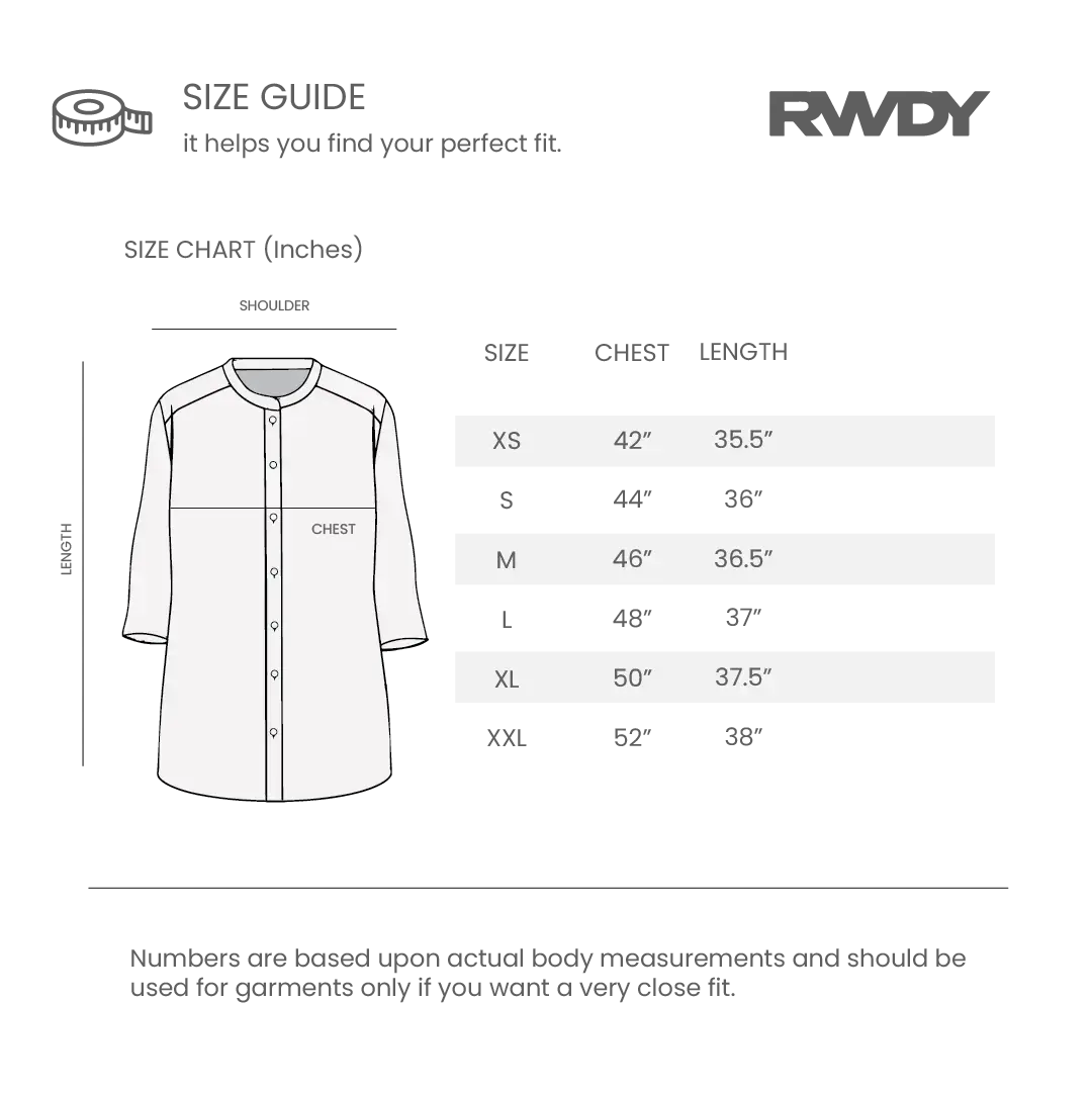 Size Chart for RWDY COLLAR KURTA | STONE GREY