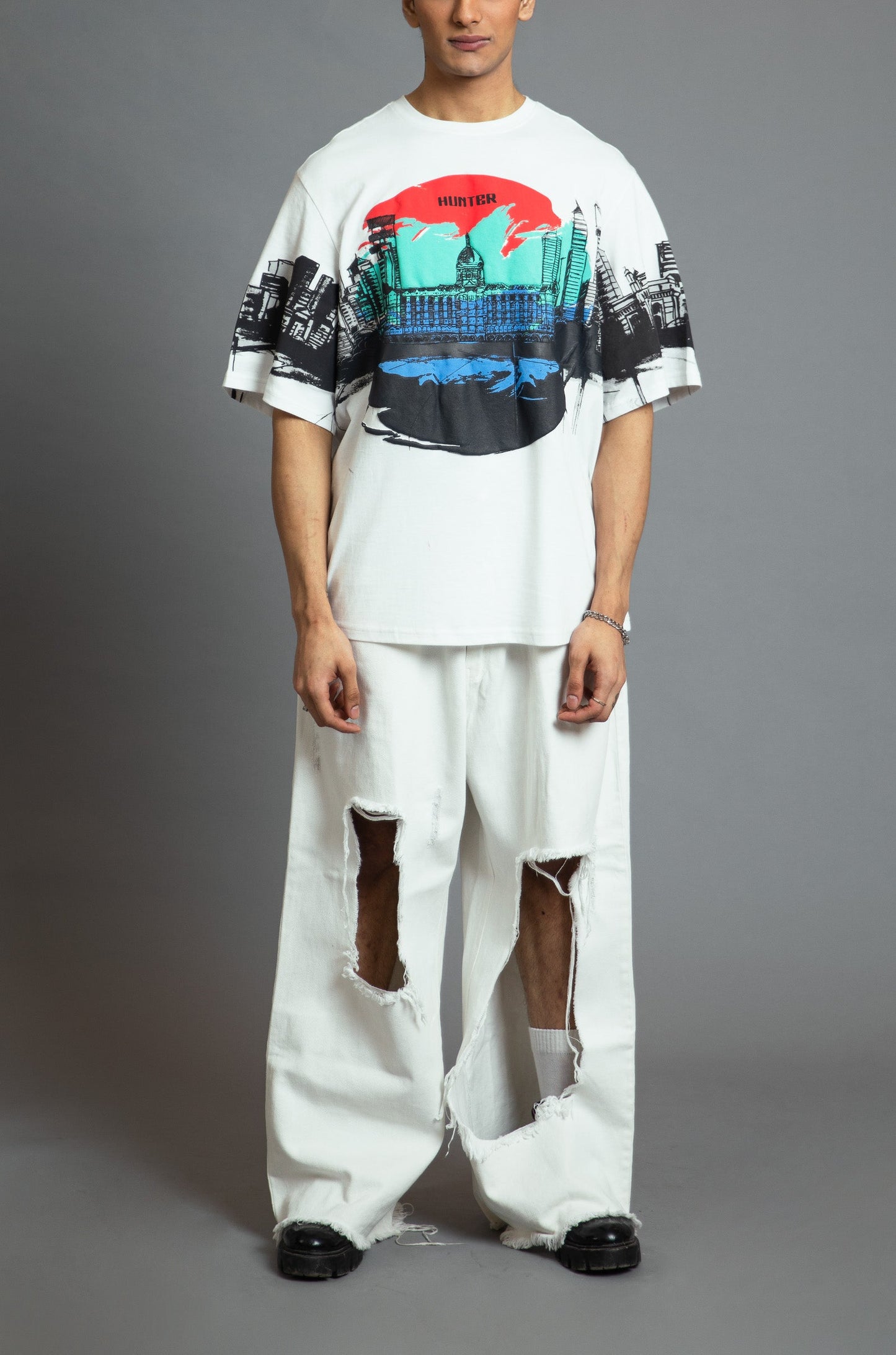 Royal Enfield Hunter 350 x HUEMN T-shirt (White) | Huemn at Broadway