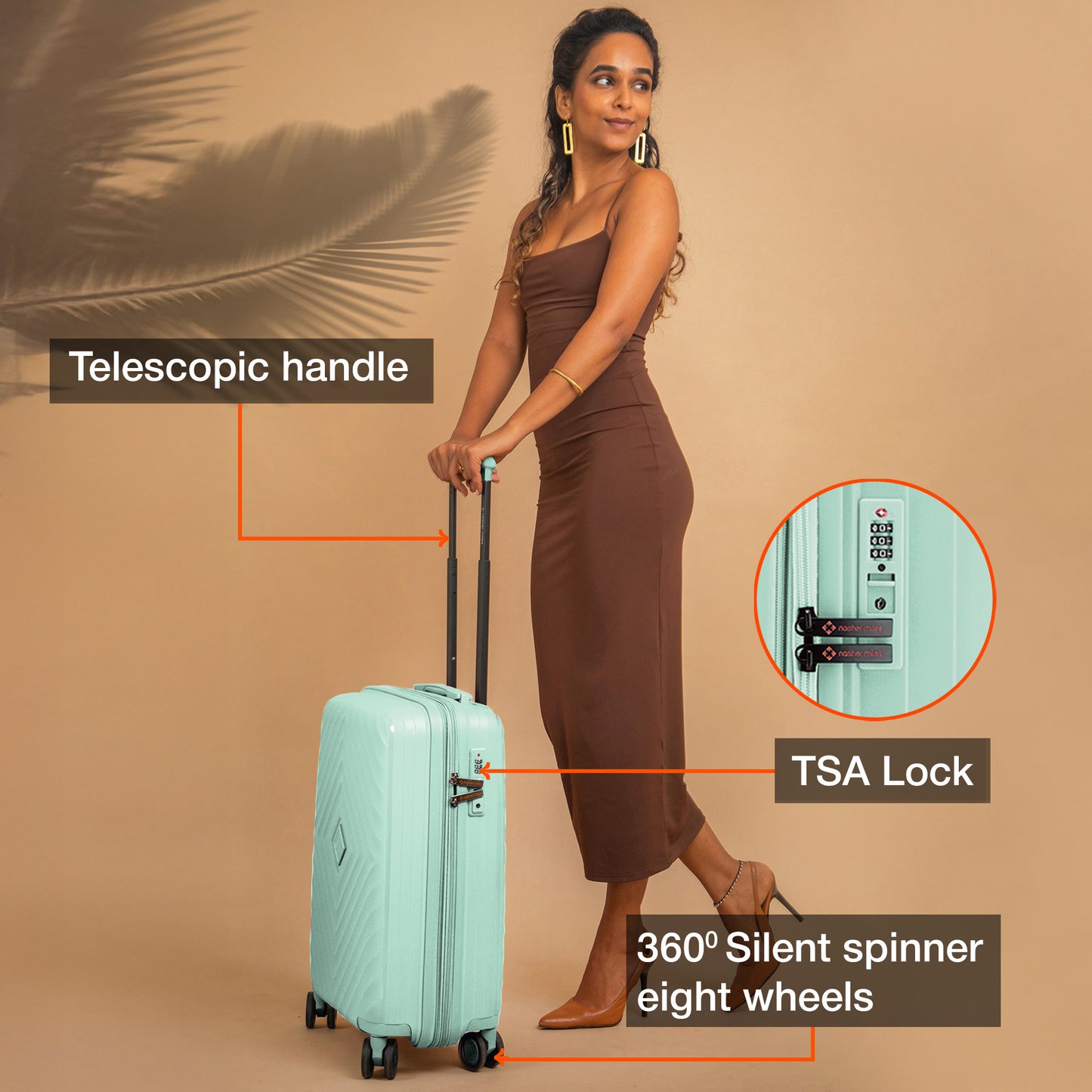 Nasher Miles Antwerp Hard-Sided Polypropylene Cabin Luggage 20 inch | 55cm TSA Lock 8 Wheels & Expander Small Trolley Bag for Travel | Suitcase (Pastel Green)