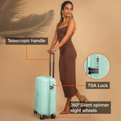 Nasher Miles Antwerp Hard-Sided Polypropylene Cabin Luggage 20 inch | 55cm TSA Lock 8 Wheels & Expander Small Trolley Bag for Travel | Suitcase (Pastel Green)