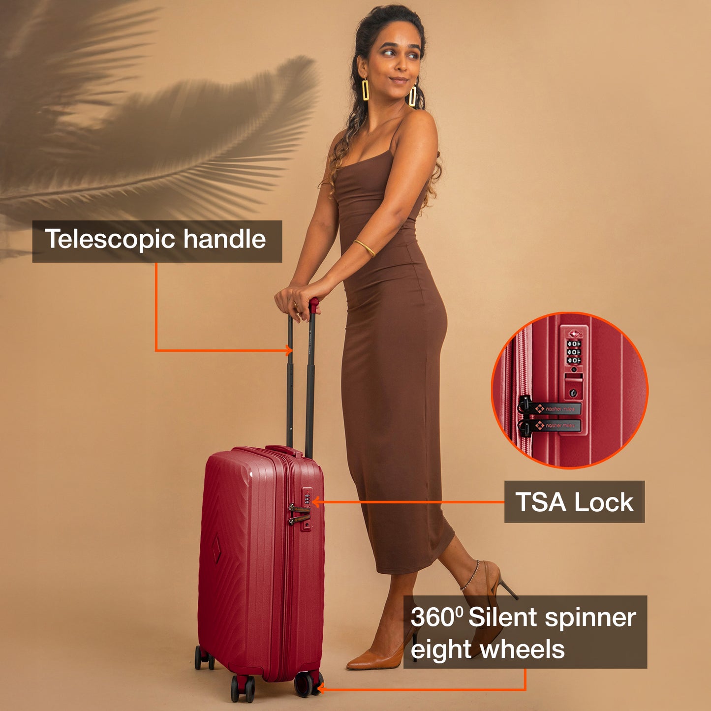 Nasher Miles Antwerp Hard-Sided Polypropylene Cabin Luggage 20 inch | 55cm TSA Lock 8 Wheels & Expander Small Trolley Bag for Travel | Suitcase (Maroon)
