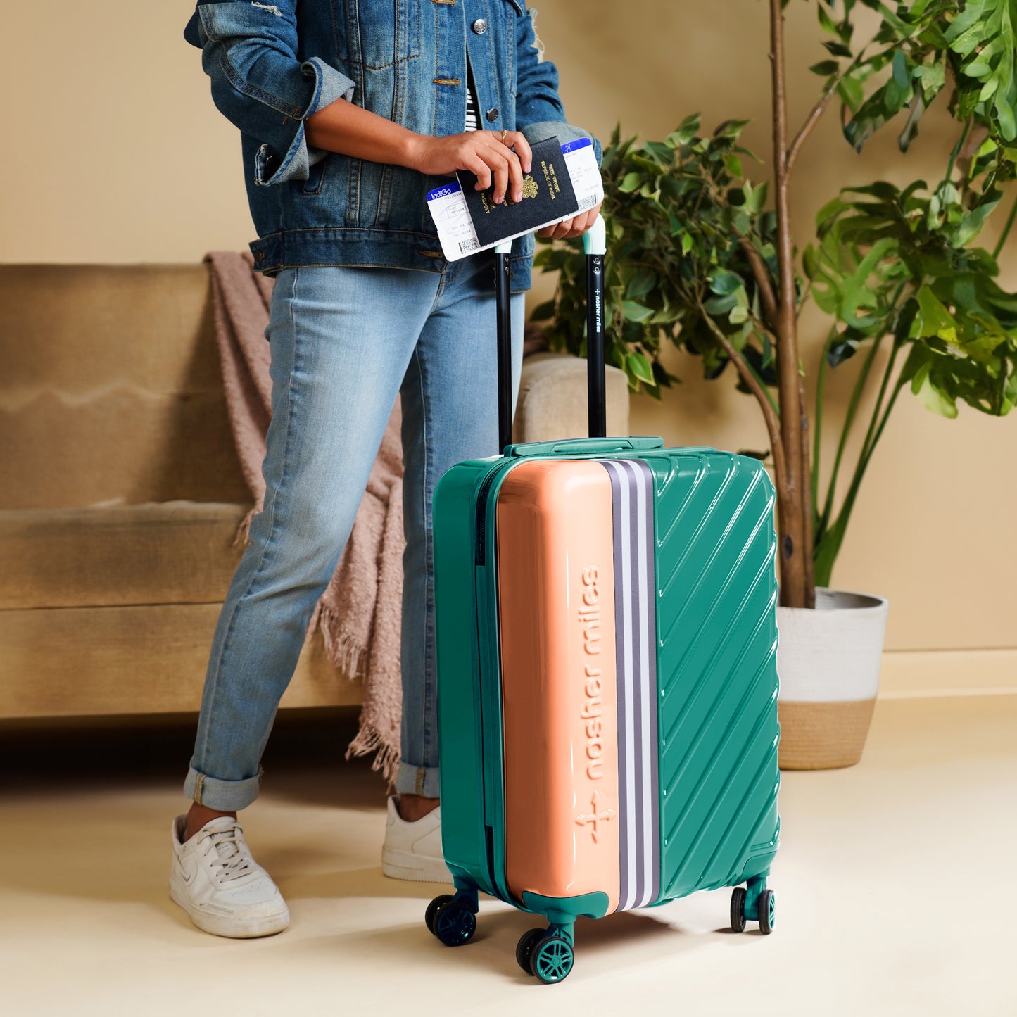 Nasher Miles Vegas Hard-Sided Polycarbonate Cabin Luggage Peach&Sea Blue 20 inch |55 Trolley Bag