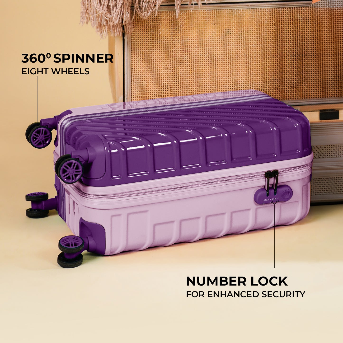 Nasher Miles Vegas Hard-Sided Polycarbonate Cabin Luggage Light Purple&Magenta 20 inch |55 Trolley Bag