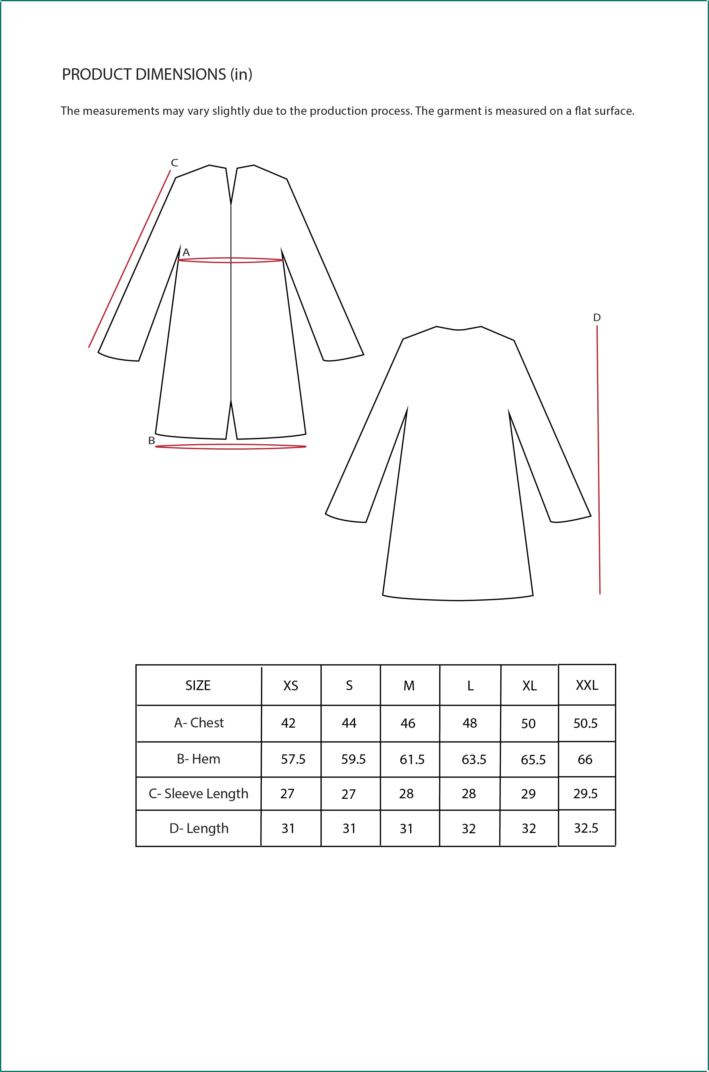 Size Chart for Contemponari-The Sirens Jacket-Black