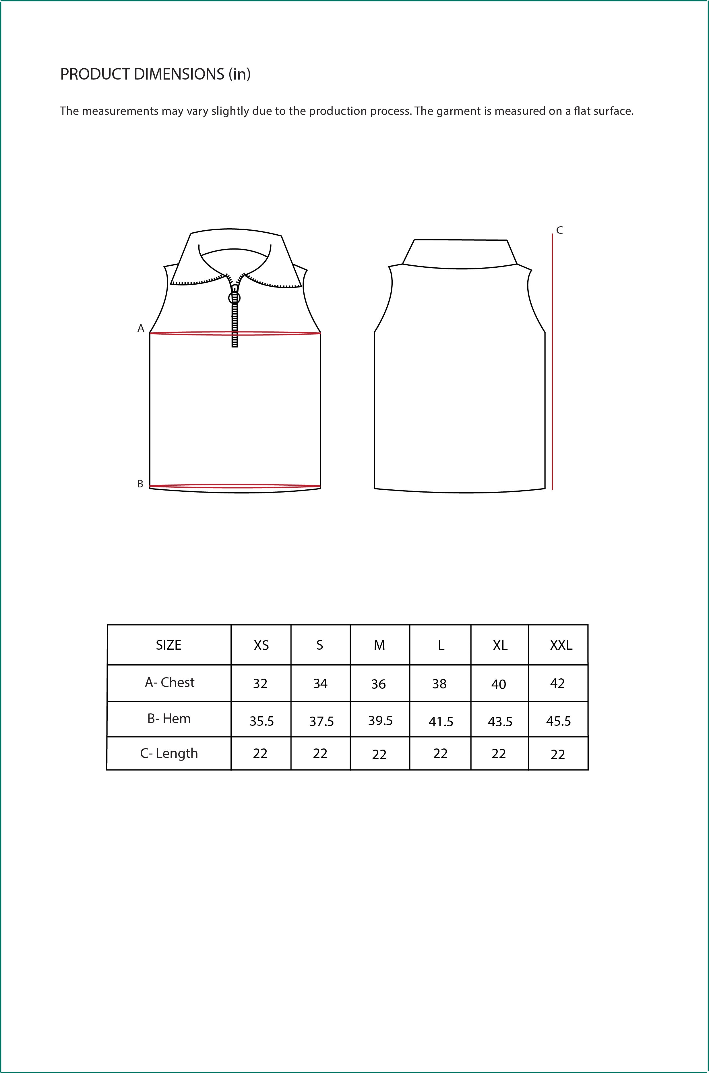 Size Chart for Contemponari-Ajax Top-Green