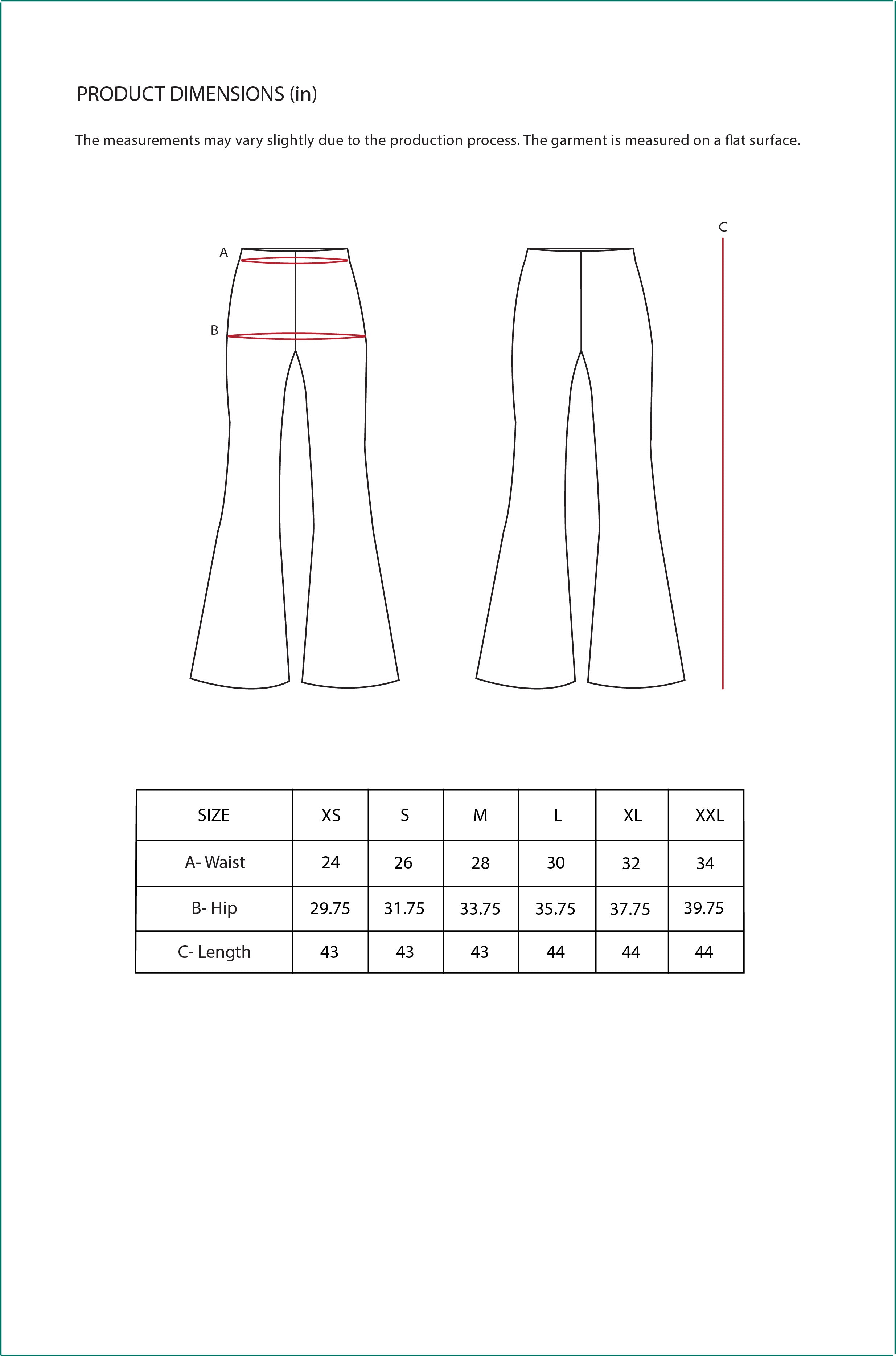 Size Chart for Contemponari-The Sirens Pants-Green