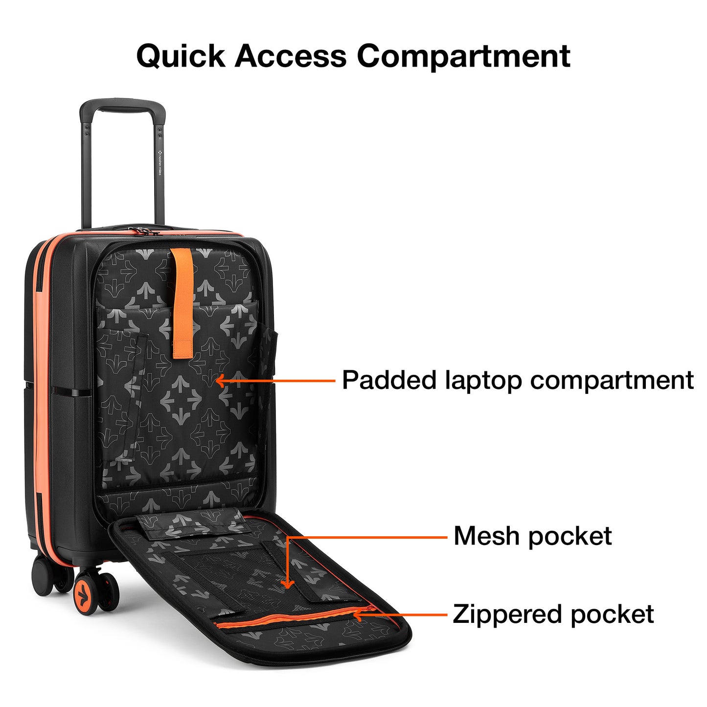 Nasher Miles Plus Springfield Hard-Sided Polypropylene Cabin Luggage with Laptop Compartment Black 20 inch |55 Trolley Bag