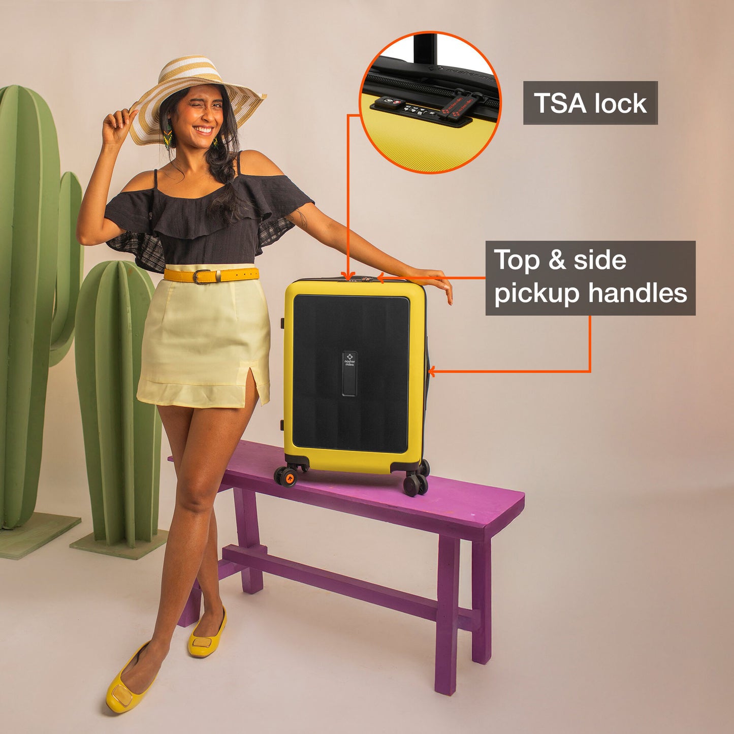 Nasher Miles Zanzibar TSA Lock Hard-Sided Polycarbonate Cabin Luggage Black Yellow 20 inch |55 Trolley Bag| Suitcase