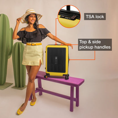 Nasher Miles Zanzibar TSA Lock Hard-Sided Polycarbonate Cabin Luggage Black Yellow 20 inch |55 Trolley Bag| Suitcase