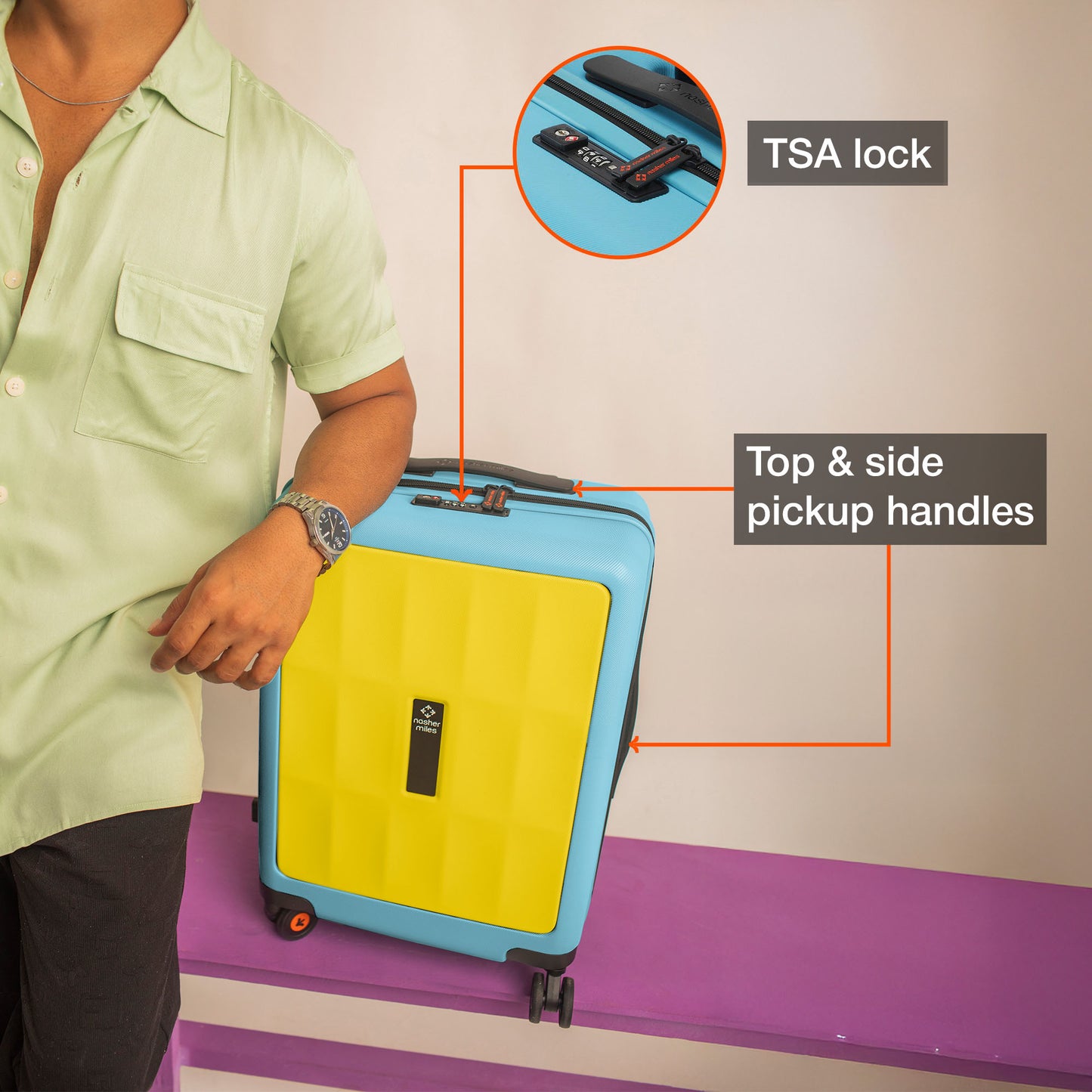 Nasher Miles Zanzibar TSA Lock Hard-Sided Polycarbonate Cabin Luggage Yellow Blue 20 inch |55 Trolley Bag| Suitcase
