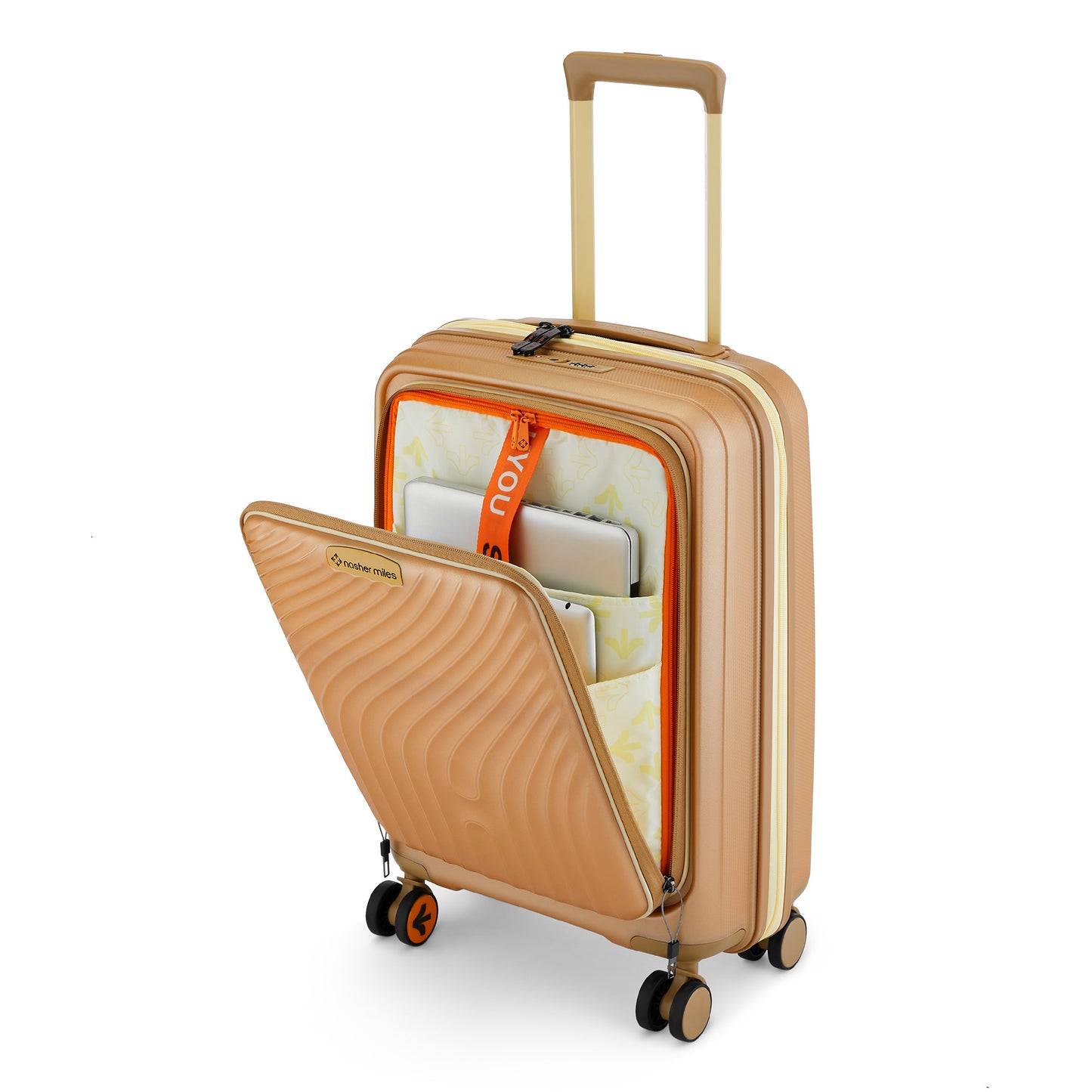 Nasher Miles Capri Hard-Sided Polypropylene Cabin Luggage with Laptop Compartment 20 inch | 55cm | 8 Wheels Small Trolley Bag for Travel | Suitcase (Champagne & RoseGold)