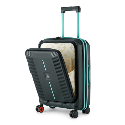 Nasher Miles Alexandria Hard-Sided Polypropylene TSA Lock Cabin Luggage with Laptop Compartment 20 inch | 55cm | 8 Wheels Small Trolley Bag for Travel | Suitcase (Grey Teal)