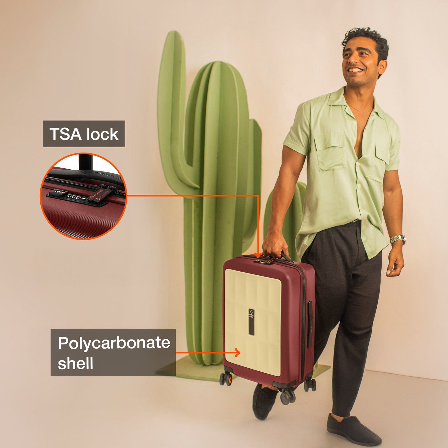 Nasher Miles Zanzibar TSA Lock Hard-Sided Polycarbonate Cabin Luggage Yellow Maroon 20 inch |55 Trolley Bag| Suitcase