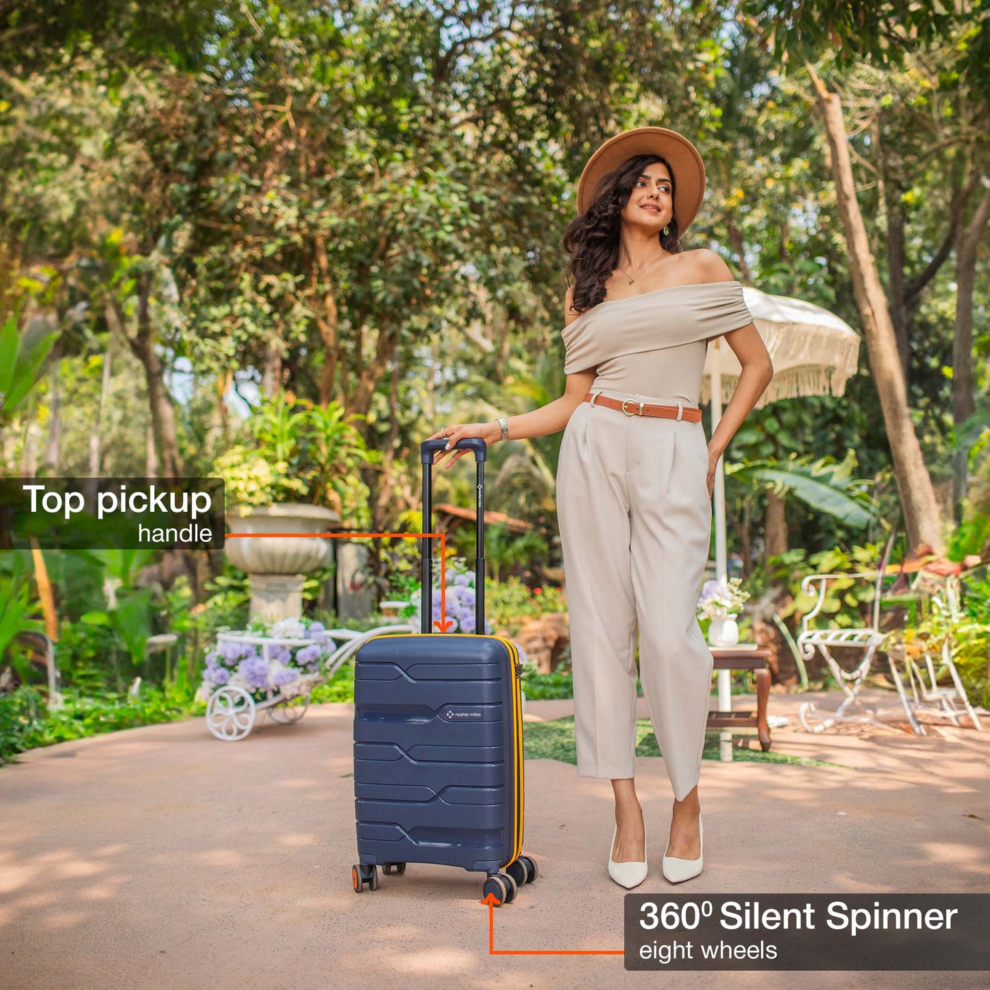 Nasher Miles Cannes Hard-sided Polypropylene Cabin Luggage Navy Blue Yellow 20 inch | 55 cm Small Trolley bag