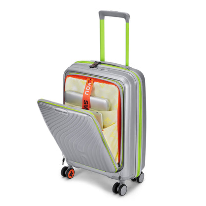 Nasher Miles Capri Hard-Sided Polypropylene Cabin Luggage with Laptop Compartment 20 inch | 55cm | 8 Wheels Small Trolley Bag for Travel | Suitcase (Grey & Green)