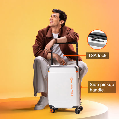 Nasher Miles Oslo TSA Lock Hard-Sided Polycarbonate Wide Telescopic Handle Cabin Luggage White Black 20 inch |55 Trolley Bag