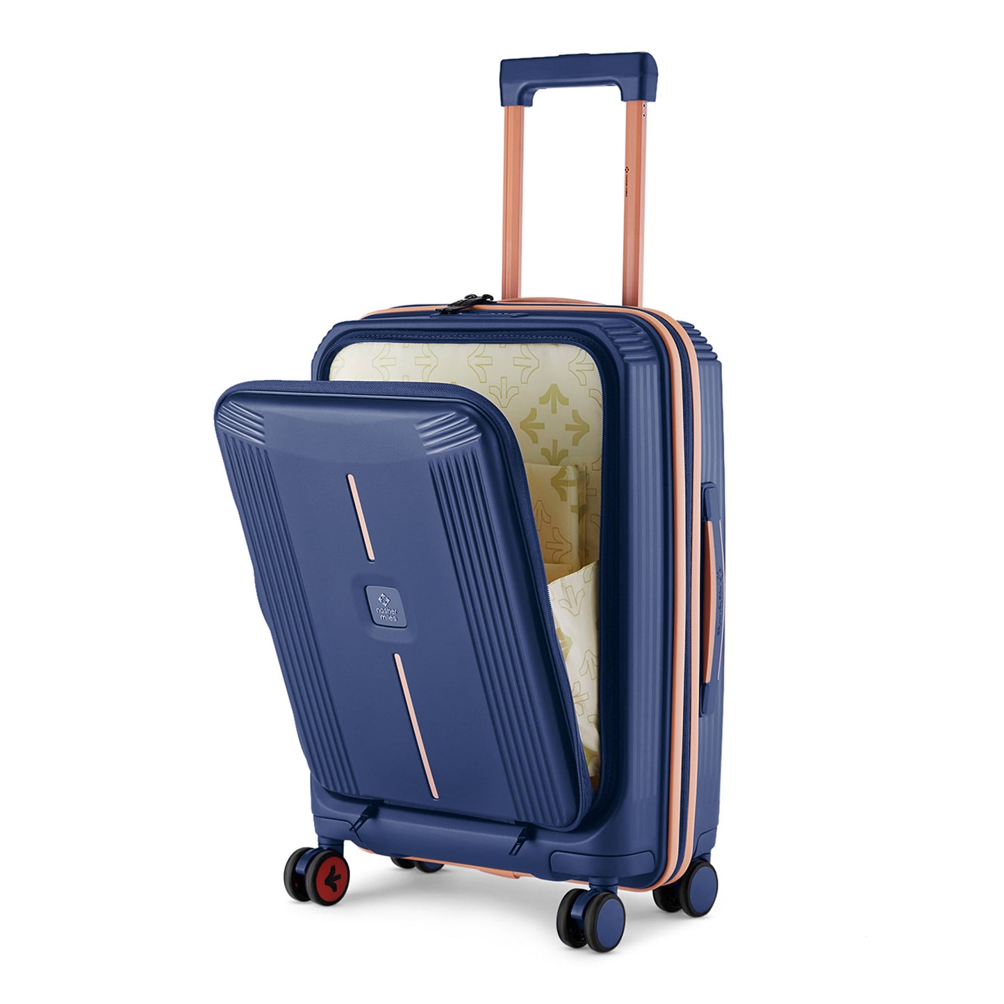 Nasher Miles Alexandria Hard-Sided Polypropylene TSA Lock Cabin Luggage with Laptop Compartment 20 inch | 55cm | 8 Wheels Small Trolley Bag for Travel | Suitcase (Navy Blue Peach)