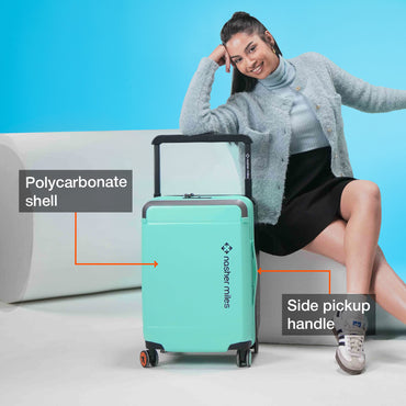 Nasher Miles Oslo TSA Lock Hard-Sided Polycarbonate Wide Telescopic Handle Cabin Luggage Patel Green Black 20 inch |55 Trolley Bag | Small Suitcase