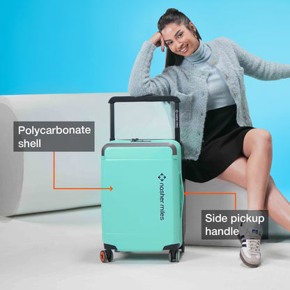 Nasher Miles Oslo TSA Lock Hard-Sided Polycarbonate Wide Telescopic Handle Cabin Luggage Patel Green Black 20 inch |55 Trolley Bag | Small Suitcase