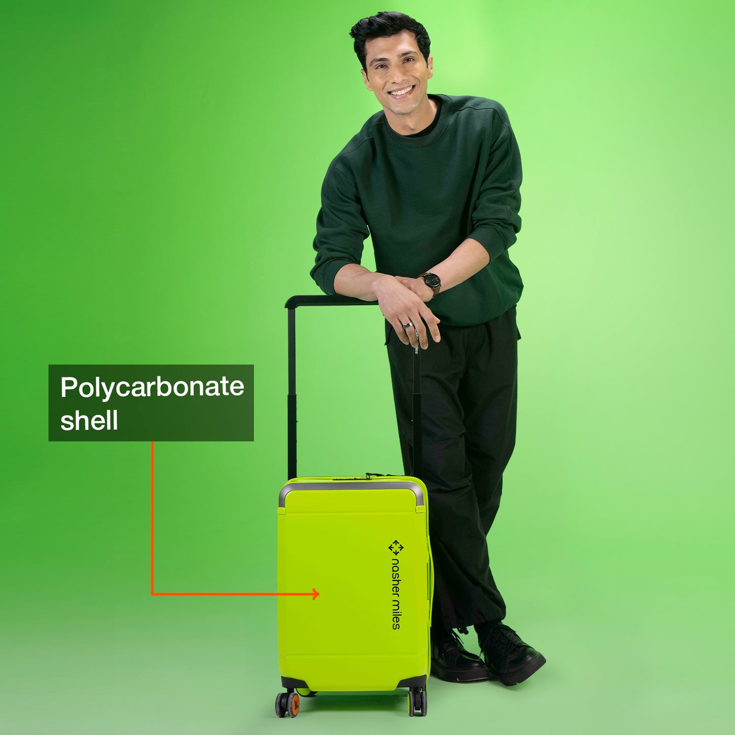 Nasher Miles Oslo TSA Lock Hard-Sided Polycarbonate Wide Telescopic Handle Cabin Luggage Neon Green Grey 20 inch |55 Trolley Bag | Small Suitcase