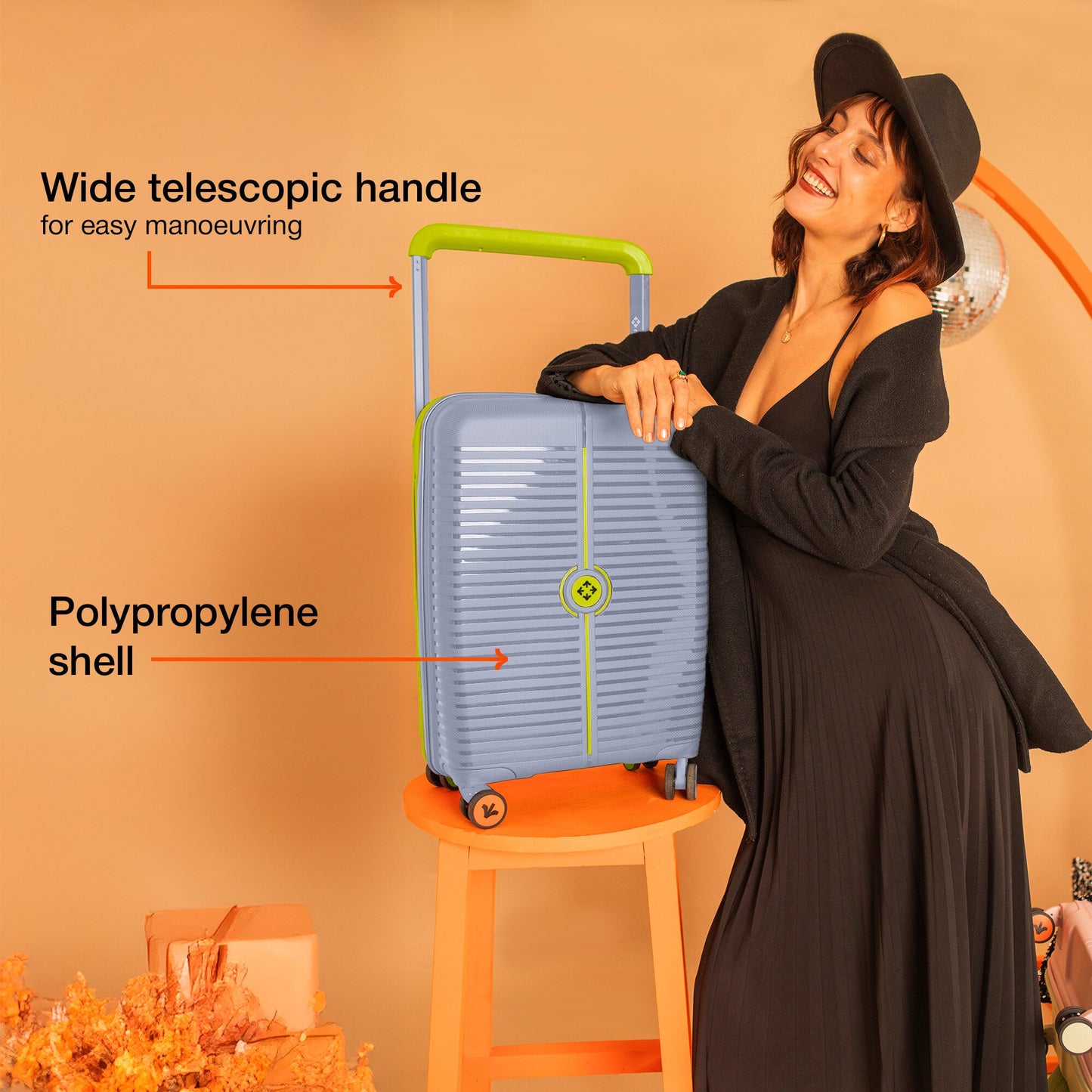 Nasher Miles Dubai TSA Lock Hard-Sided Polypropylene Cabin Luggage 20 inch | 55cm | 8 Wheels Small Trolley Bag for Travel | Suitcase (Grey Green)