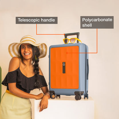 Nasher Miles Zanzibar TSA Lock Hard-Sided Polycarbonate Cabin Luggage Orange Grey 20 inch |55 Trolley Bag| Suitcase